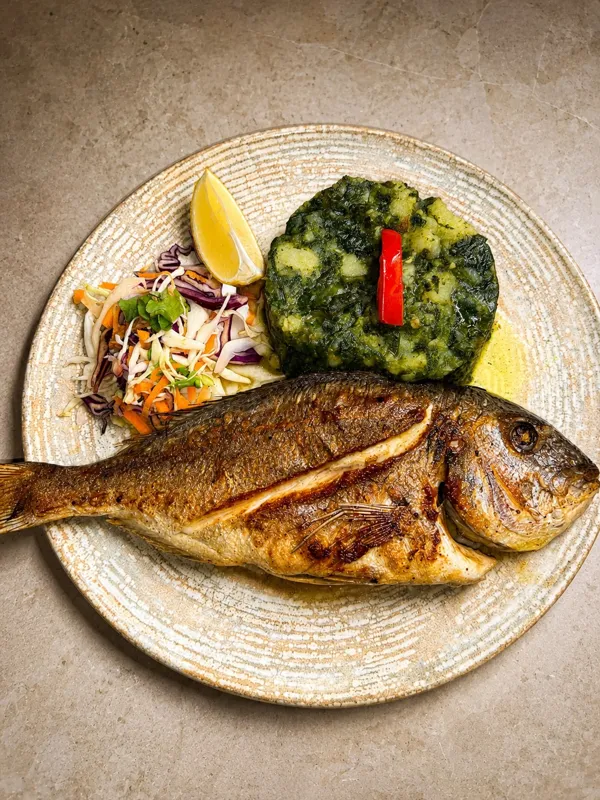 Grilled sea bream with Swiss chard